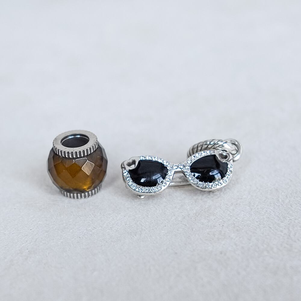 Brighton 2 PC Charms Sunglasses Dangle Rhinestone Brown Spacer Bead Set Charm